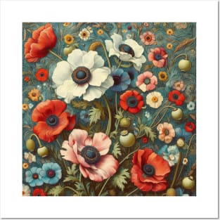 anemone and poppy flower pattern 4 Posters and Art